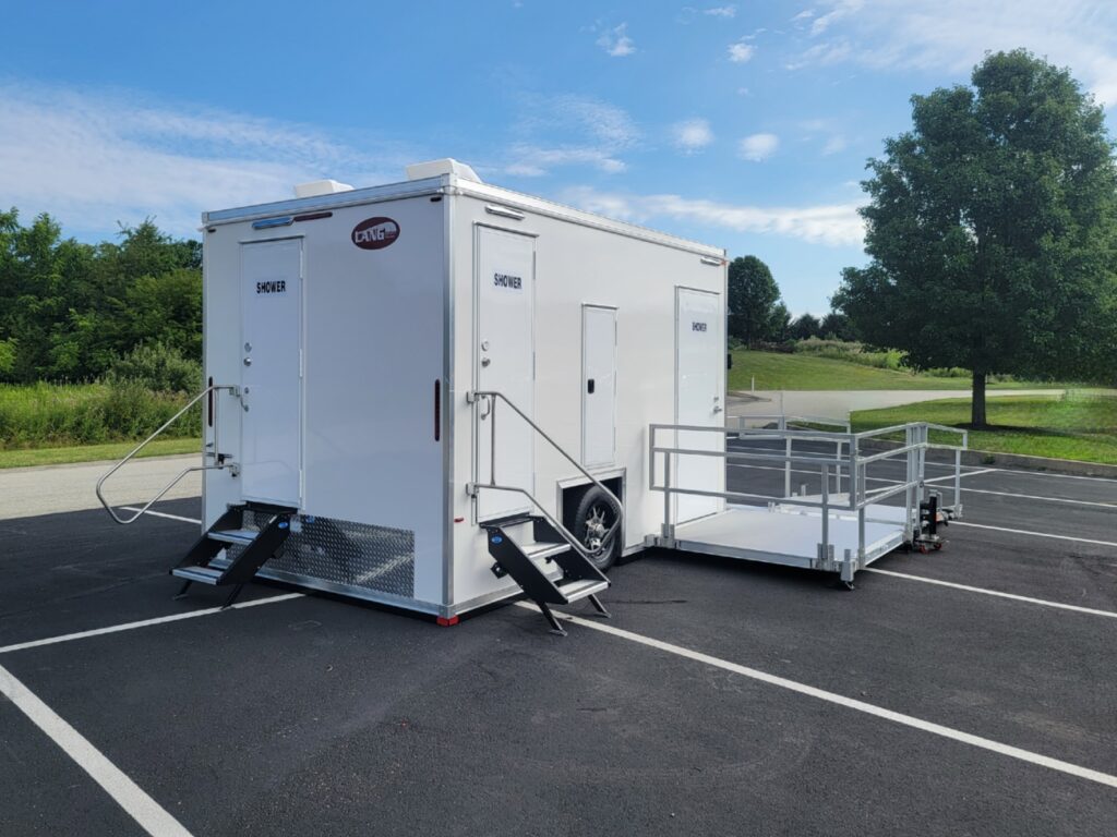 ADA 2 Stall Shower Trailer with Ramp Outdoor View - The Lavatory Utah