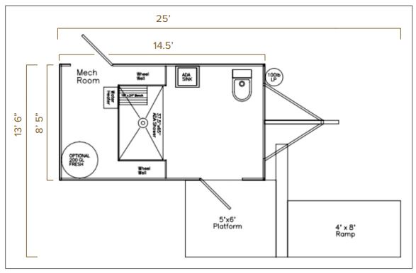 Luxury Portable Shower/Restroom Combo Trailer For Rent - Floorplan View - The Lavatory Utah